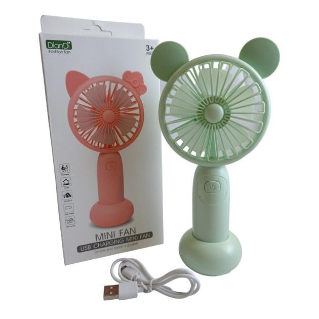 Вентилятор ручний акумуляторний DianDi Mini Fan SQ-2165 з підставкою/підсвічуванням та USB-зарядкою Салатовий - фото 4