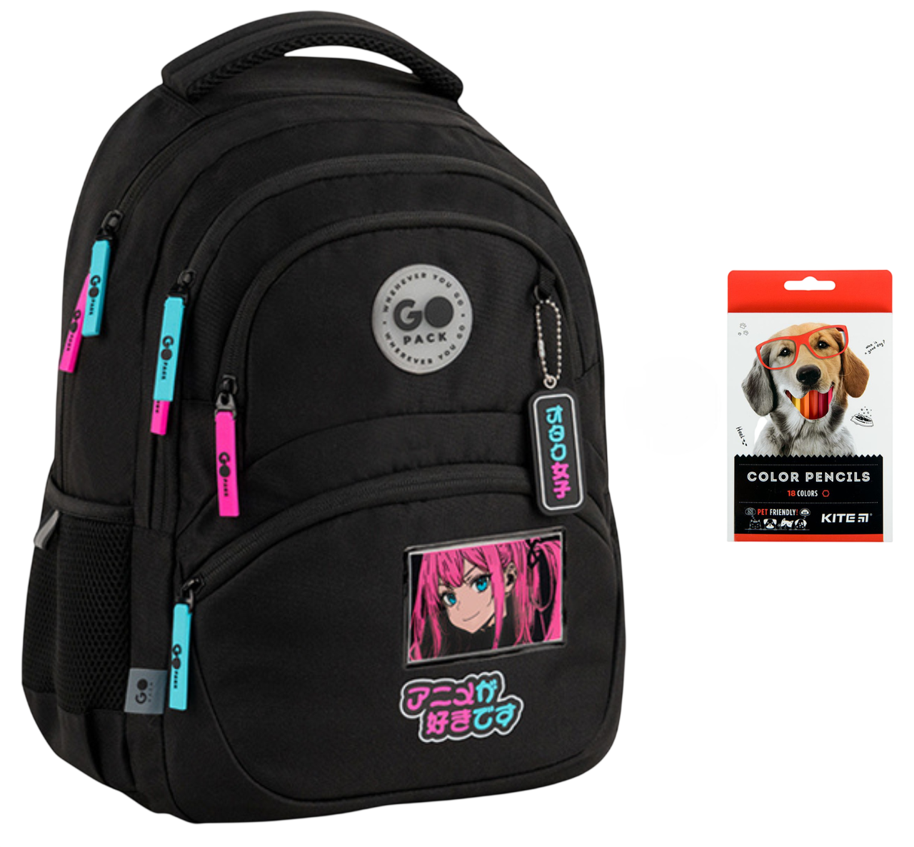 Рюкзак школьный GoPack Education GO26-175M-2 Anime Gigl и карандаши KITE 18 цветов (2905030919)