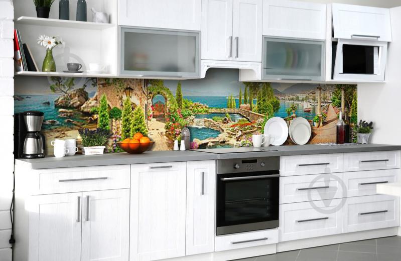 Скинали на кухню Zatarga «Столик у озера» 600х2500 мм виниловая 3Д наклейка кухонный фартук самоклеящаяся