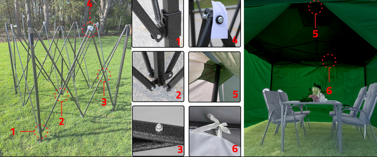 Павильон садовый Maltec 3 стены 3х3 м Зеленый (2155221261) - фото 8 Павильон садовый Maltec 3 стены 3х3 м Зеленый (2155221261) - фото 8