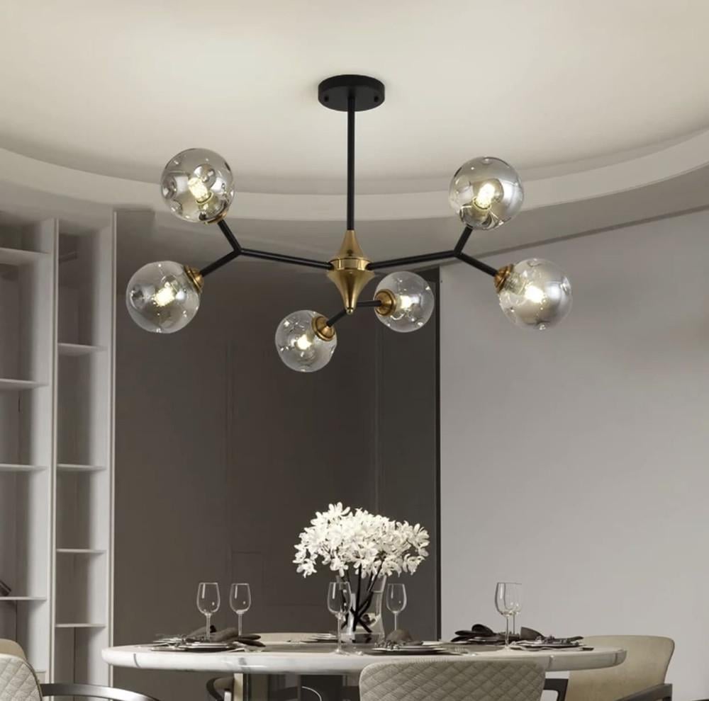 Люстра молекула на 6 графітових плафонів (MD 8023/6 BK+GR)