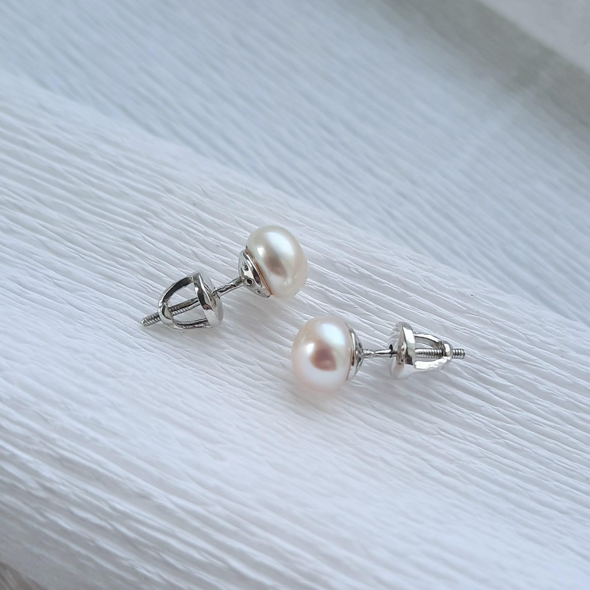 Серебряные серьги пусеты с жемчугом Маргарита - фото 2
