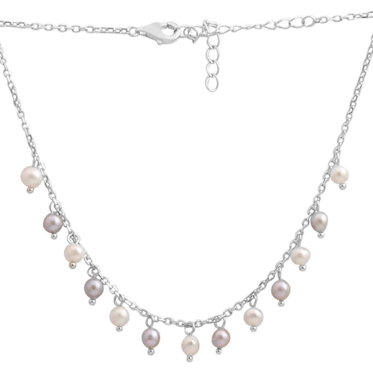 Колье серебряное-цепочка с натуральным белым и нежно-серым жемчугом