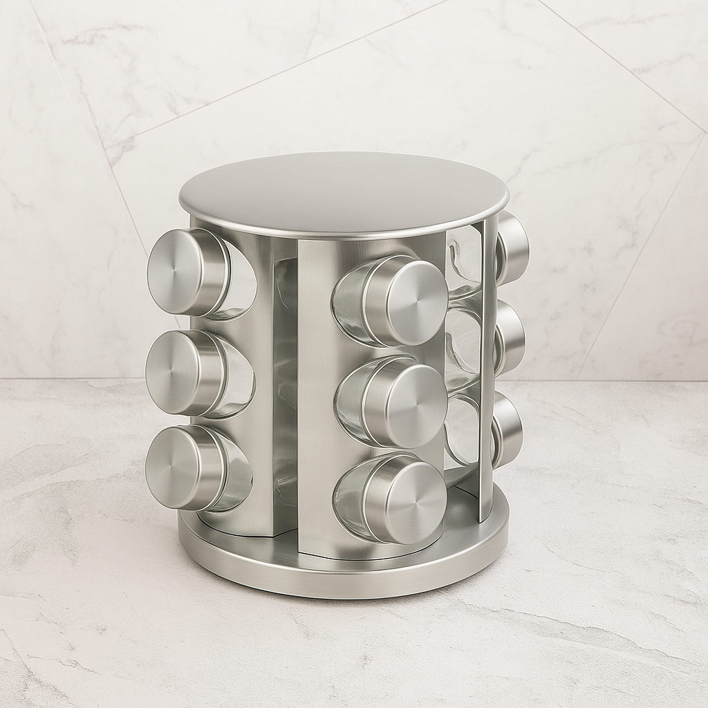 Набір для спецій що крутиться 12 відсіків скляні банки на металевій підставці (Е500049) Набір для спецій що крутиться 12 відсіків скляні банки на металевій підставці (Е500049)