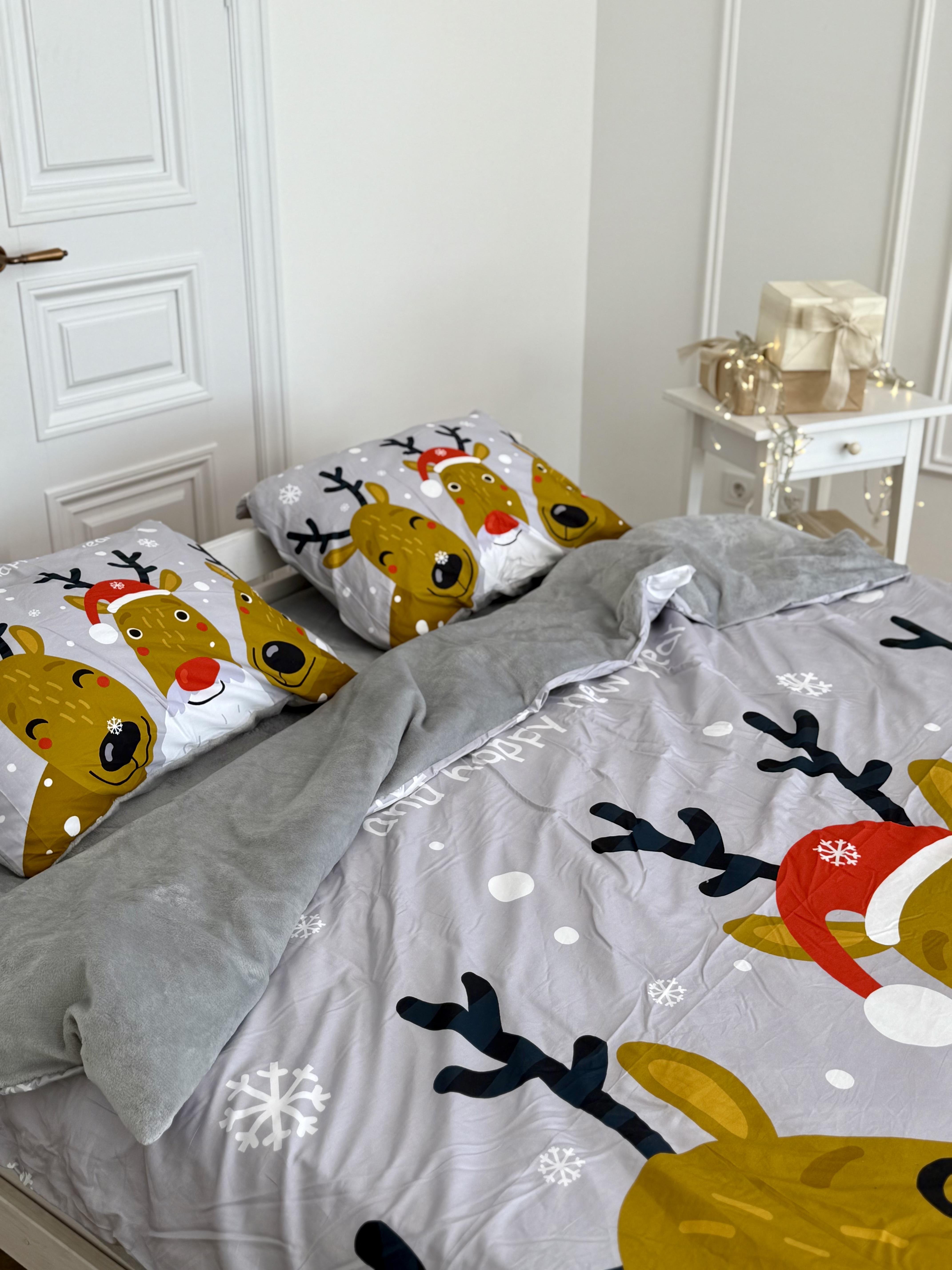 Комплект постельного белья Рождественские Лене плюш/сатин полуторный/наволочки 50х70 см (9008) - фото 4 Комплект постельного белья Рождественские Лене плюш/сатин полуторный/наволочки 50х70 см (9008) - фото 4