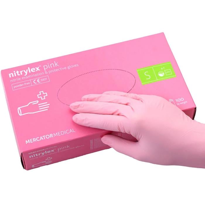 Рукавички нітрилові Mercator Medical Nitrylex Pink S 100 шт. Рожевий