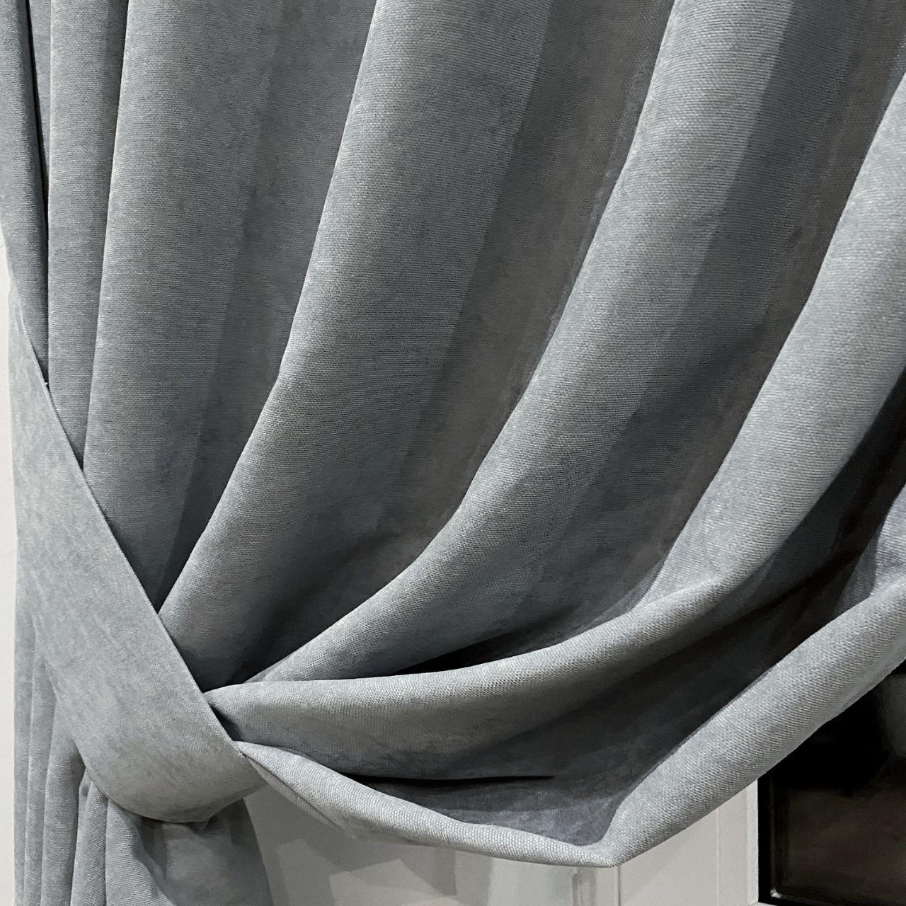 Шторы на тесьме с подхватами 150х250 см микровелюр 2 шт. и тюль бамбук 400х250 см Серо-голубой/Теплый Белый (402525-МТ221В/150-400) - фото 4