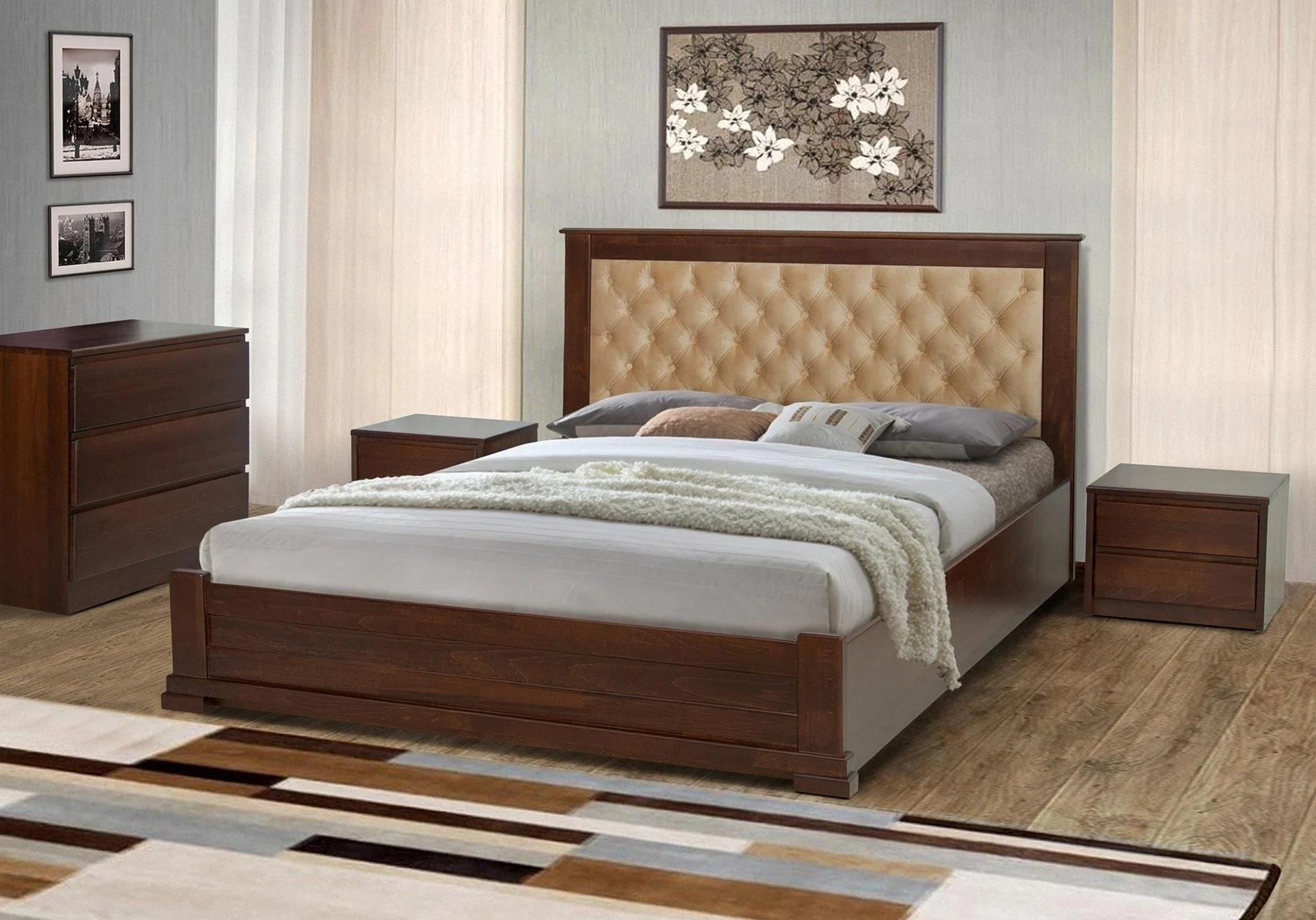 Кровать двуспальная с мягким изголовьем Аризона с подъемным механизмом 160х200 см. Орех темный (16920909)