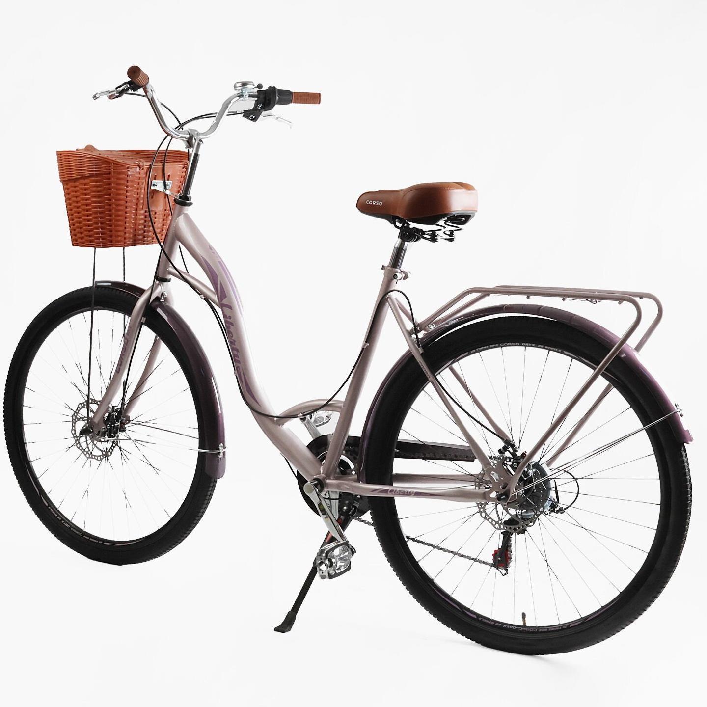 Велосипед городской Corso Liberty с корзиной и багажником рама 20"/28" Розовый - фото 3 Велосипед городской Corso Liberty с корзиной и багажником рама 20"/28" Розовый - фото 3