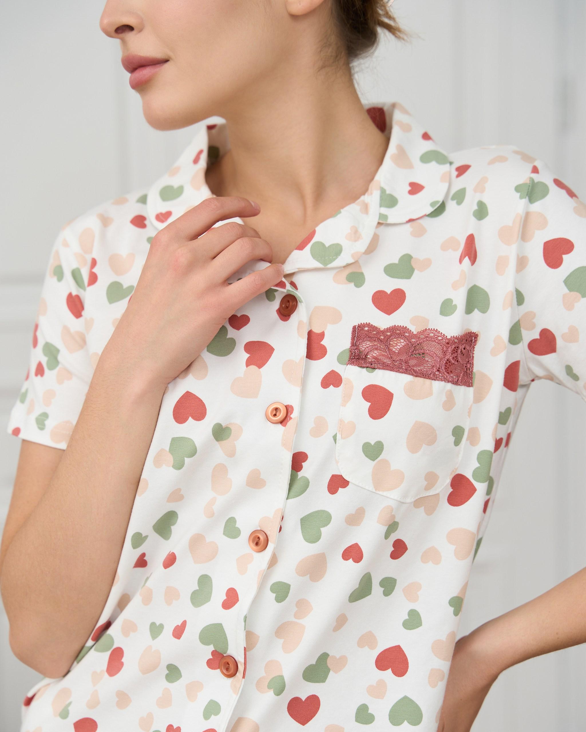 Комплект женский рубашка с шортиками Сердечки 60236 L Белый - фото 3 Комплект женский рубашка с шортиками Сердечки 60236 L Белый - фото 3