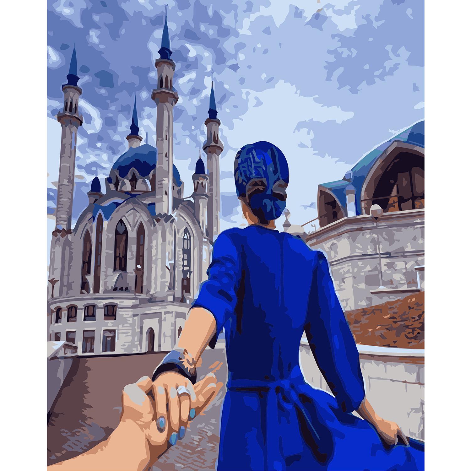 Картина за номерами Strateg Преміум Дівчина в синьому з лаком 40х50 см (VA-0833)