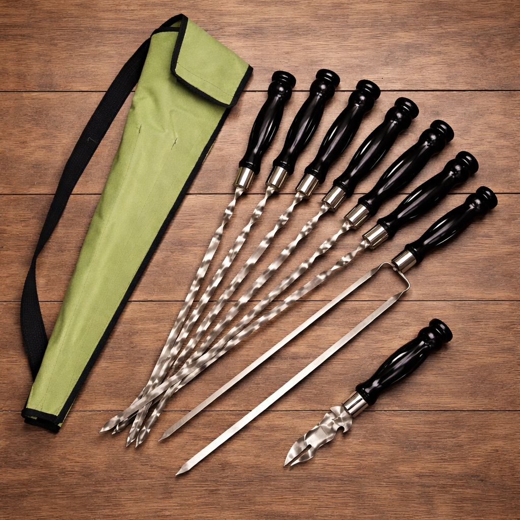 Набор шампуров Лира 6/1/1 черная ручка в зеленом чехле (10262)