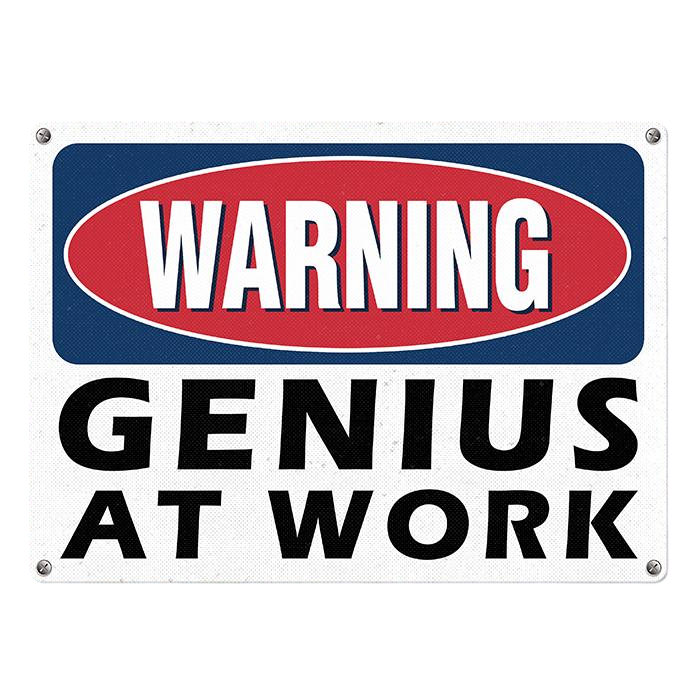 Табличка металлическая Warning gerius at work 26х18,5 см (MET_20J028_WH)