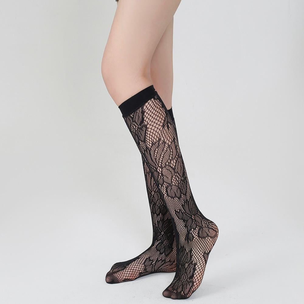 Гольфы в сеточку с большими цветами One Size (2964)