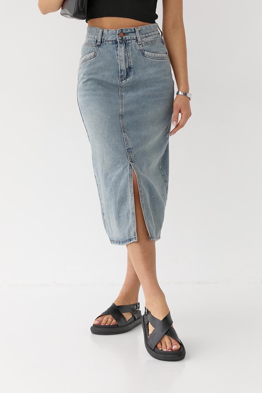 Спідниця-міді з розрізом S Джинсовий (10161992)
