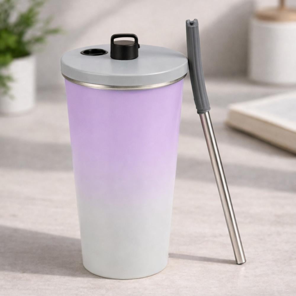 Термокружка 124708 600 мл из нержавеющей стали 304 с трубочкой и крышкой Фиолетовый