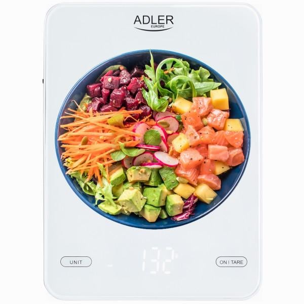 Ваги кухонні електронні Adler AD 3177 до 10 кг USB Type-C скляні з автовимкненням White (AD3177W) - фото 5 Ваги кухонні електронні Adler AD 3177 до 10 кг USB Type-C скляні з автовимкненням White (AD3177W) - фото 5