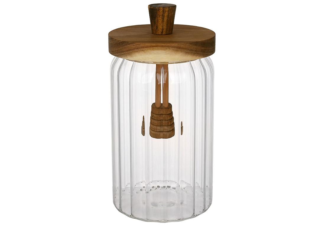 Банка для меда стеклянная с деревянной крышкой и ложкой из акации 750 мл (992-442)