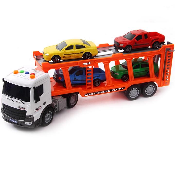 Игрушечный набор Автовоз 1:18 масштабный с машинками 4 шт. со звуком и светом 38 см Разноцветный (28443694)