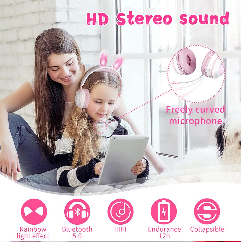 Наушники беспроводные Bluetooth KE-01 с ушками кролика Бело-розовый (26389233) - фото 4