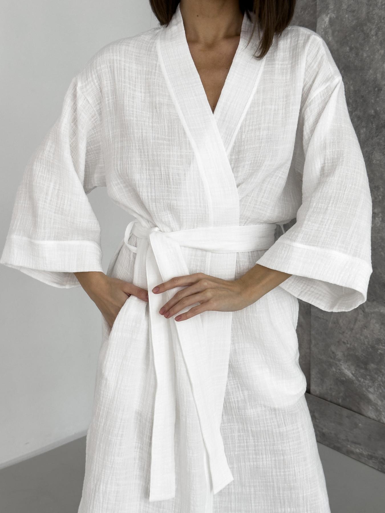 Халат-кімоно жіночий COSY Duna довгий із фактурного мусліну 2XL/3XL Білий (M91W) - фото 6