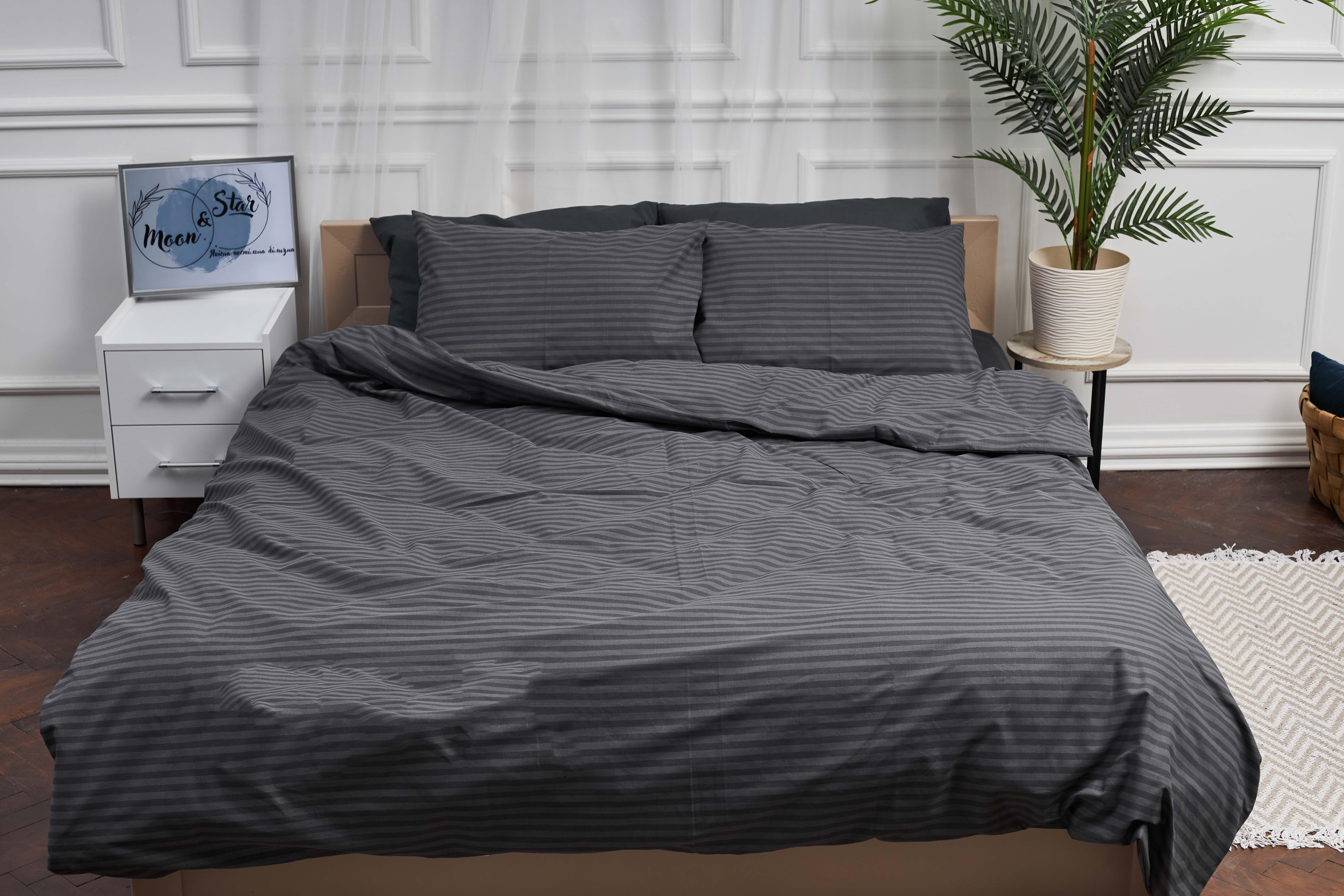 Комплект постельного белья Moon&Star Gray Stripe&Black Gold Люкс бязь полуторный 143х210 см наволочки 2 шт. (MS-820001060)