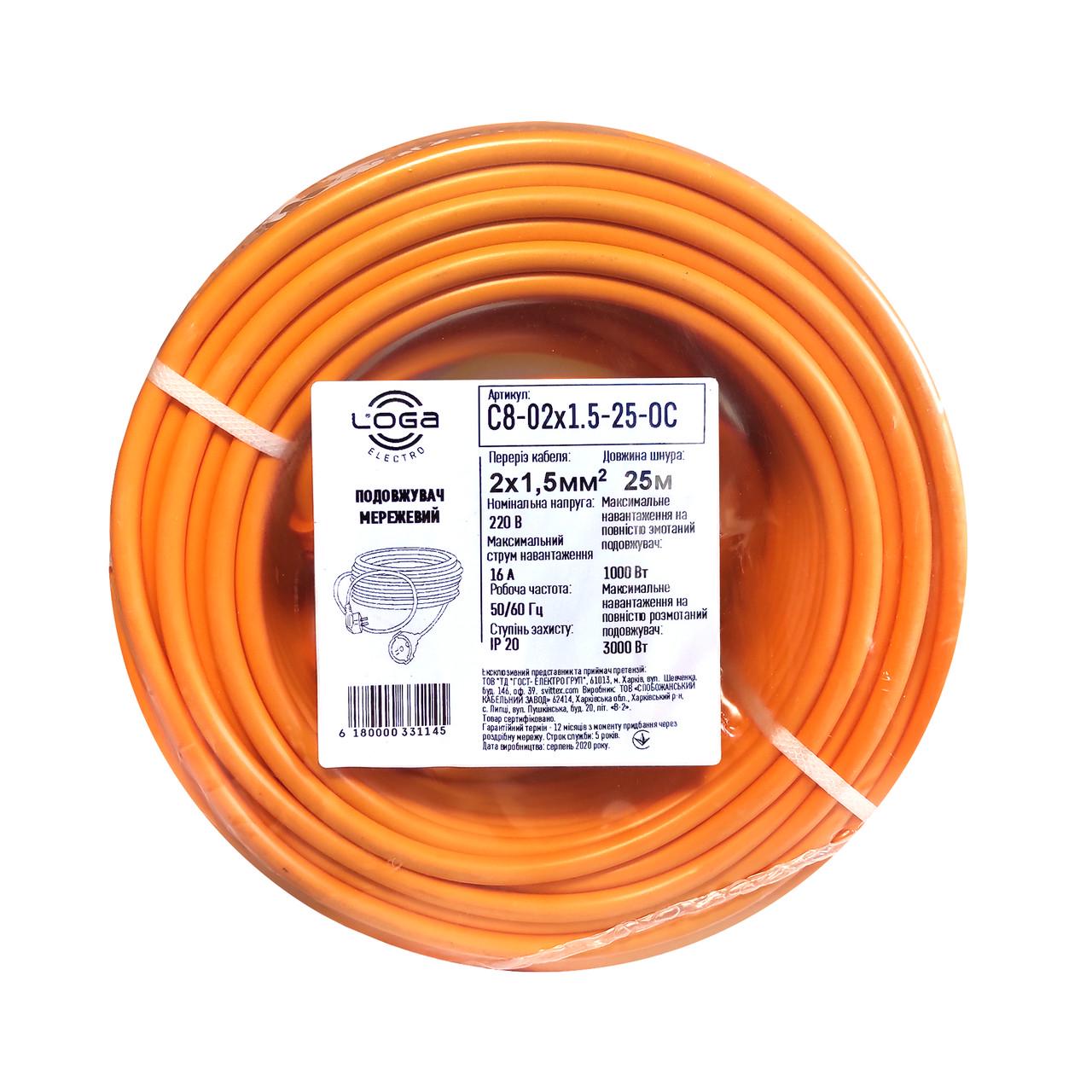 Подовжувач Loga на 1 розетку 25 м 2х1,5 мм2 "тато-мама" ГОСТ ПВС 3000 Вт 16А 250 В (19108-е) - фото 5 Подовжувач Loga на 1 розетку 25 м 2х1,5 мм2 "тато-мама" ГОСТ ПВС 3000 Вт 16А 250 В (19108-е) - фото 5