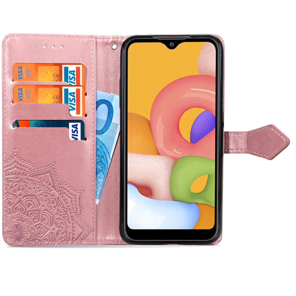 Шкіряний чохол (книжка) Art Case з візитниці для Samsung Galaxy A01 Рожевий - фото 4