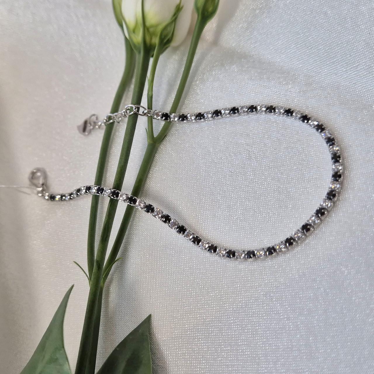 Браслет дорожка с белыми и черными камнями серебро 925 пробы родованное 3,44 г 17-20 см (6101р)