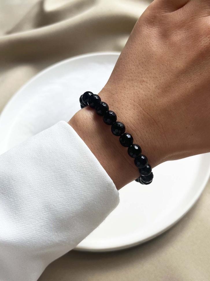 Браслет женский агат грань Черный (4604)