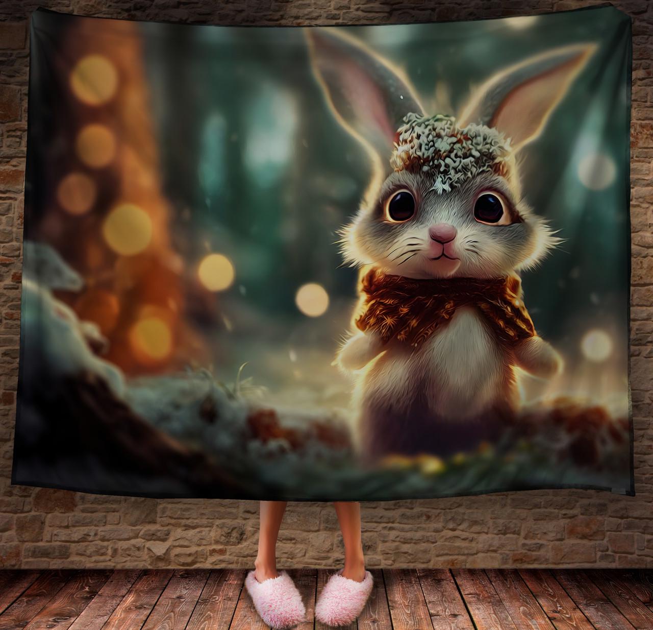 Плед із 3D принтом 32 Кролик у зимовому казковому лісі 150х200 см (epi_1844)