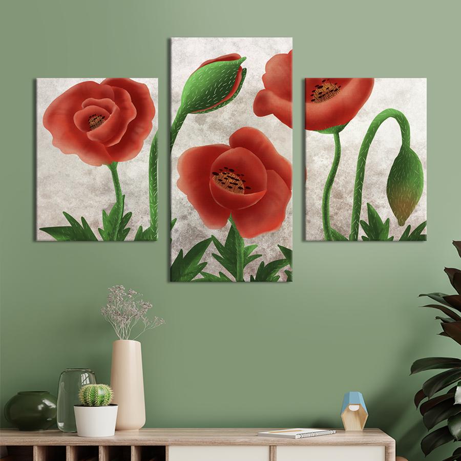 Картина на холсте триптих Живописные алые маки 66x40 см (968-32)