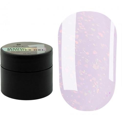 Гель для наращивания Saga Builder Magic Gel с разноцветной талью №01 15 мл Молочный