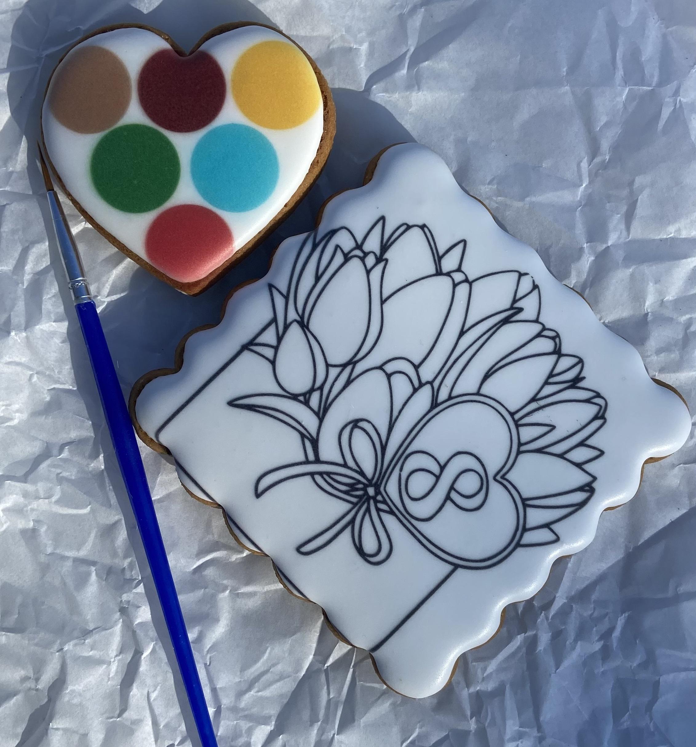 Пряник розмальовка до 8 березня Тюльпани