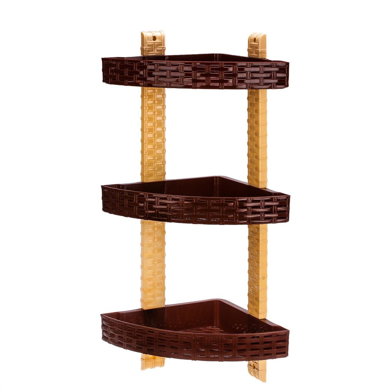 Полиця кутова 3-ярусна R-Plastic Ротанг для ванної кімнати (12300/brown)