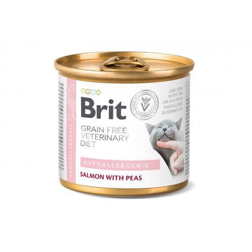 Корм влажный Brit GF VetDiet Hypoallergenic для кошек с пищевой аллергией и непереносимостью с лососем 200 г