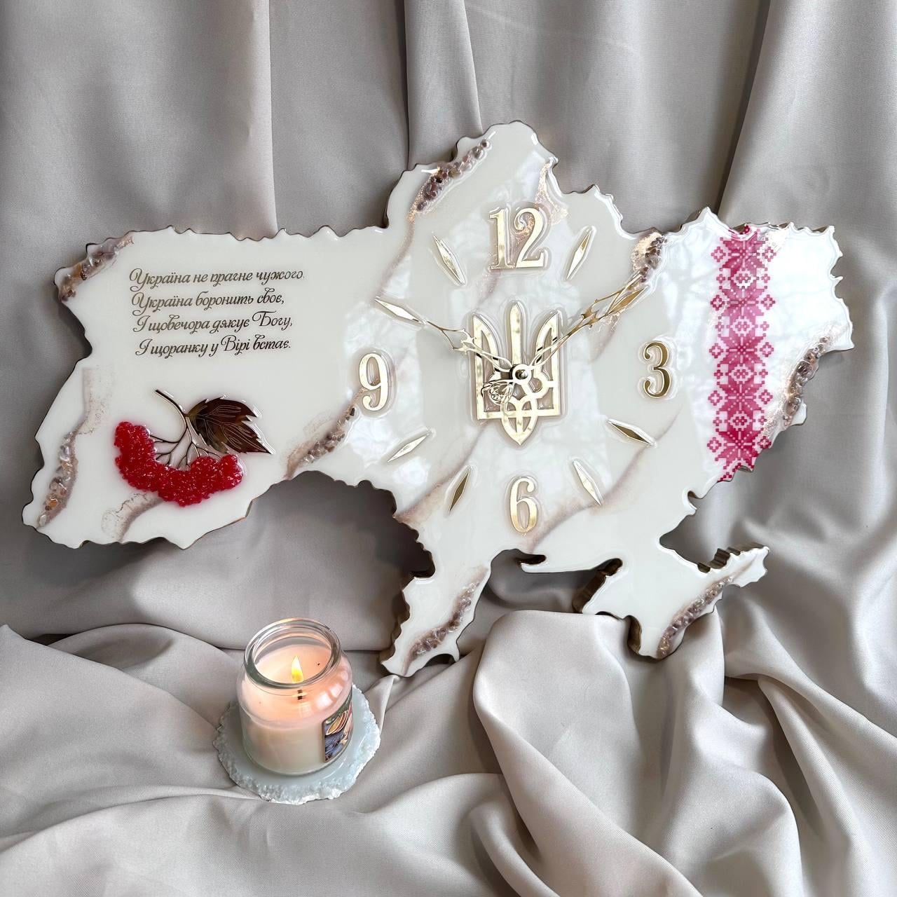 Часы настенные из эпоксидной смолы Карта Украины 60x40 см