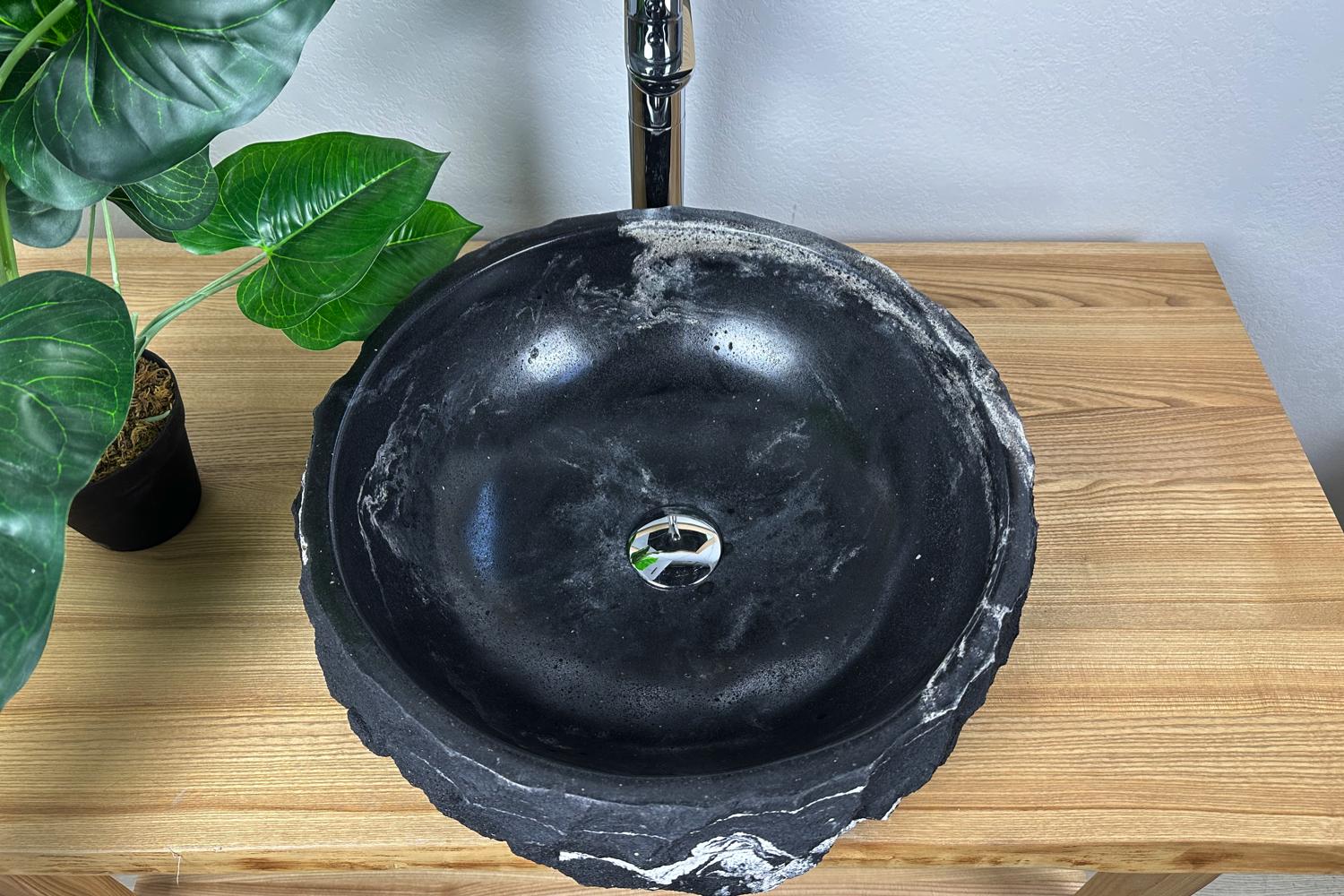 Раковина под мрамор из искусственного камня современный стиль для ванной круглая 44 см Черный (TR_45)