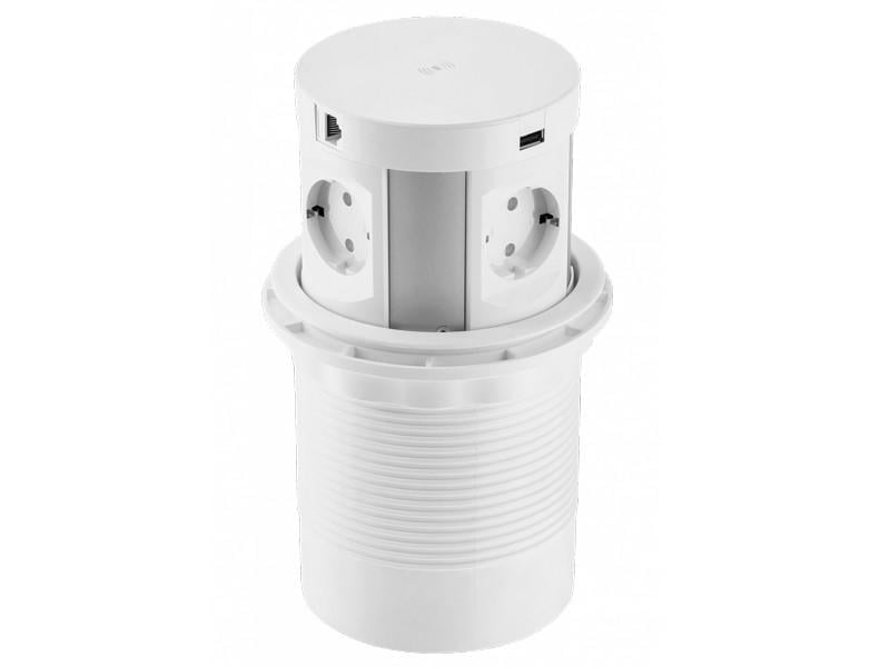 Блок розеточный выдвижной GTV COMFORT PLUS 4 розетки Schuko 2xUSB 2xRJ45 беспроводная зарядка 5W кабель 1,5 м Белый (5086)