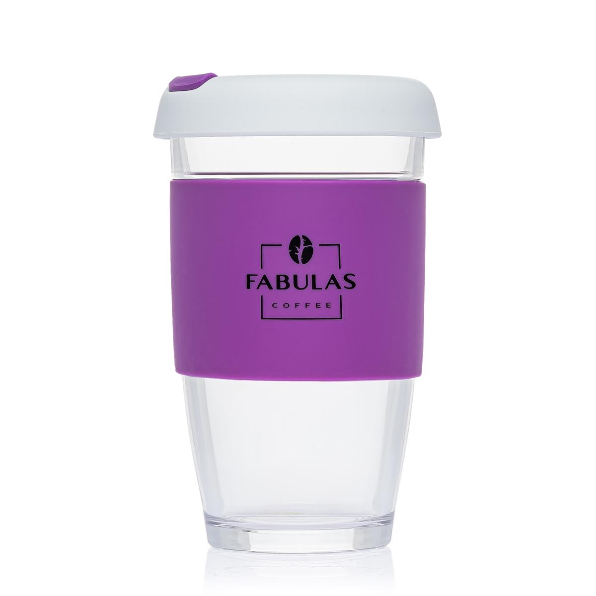 Чашка Fabulas с крышкой Glass/Silicone 450 мл Белый/Фиолетовый (3203)