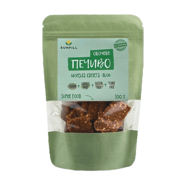 Овощное печенье с морской капустой и льном Sunfill хлебцы без сахара и глютена 100 г