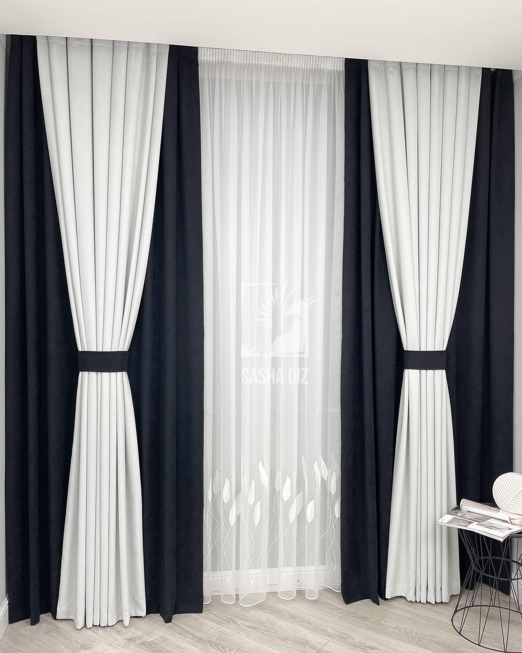 Комплект штор жаккард Мрамор 1,5х2,7 м 4 шт. Черный/Белый (7030ш)