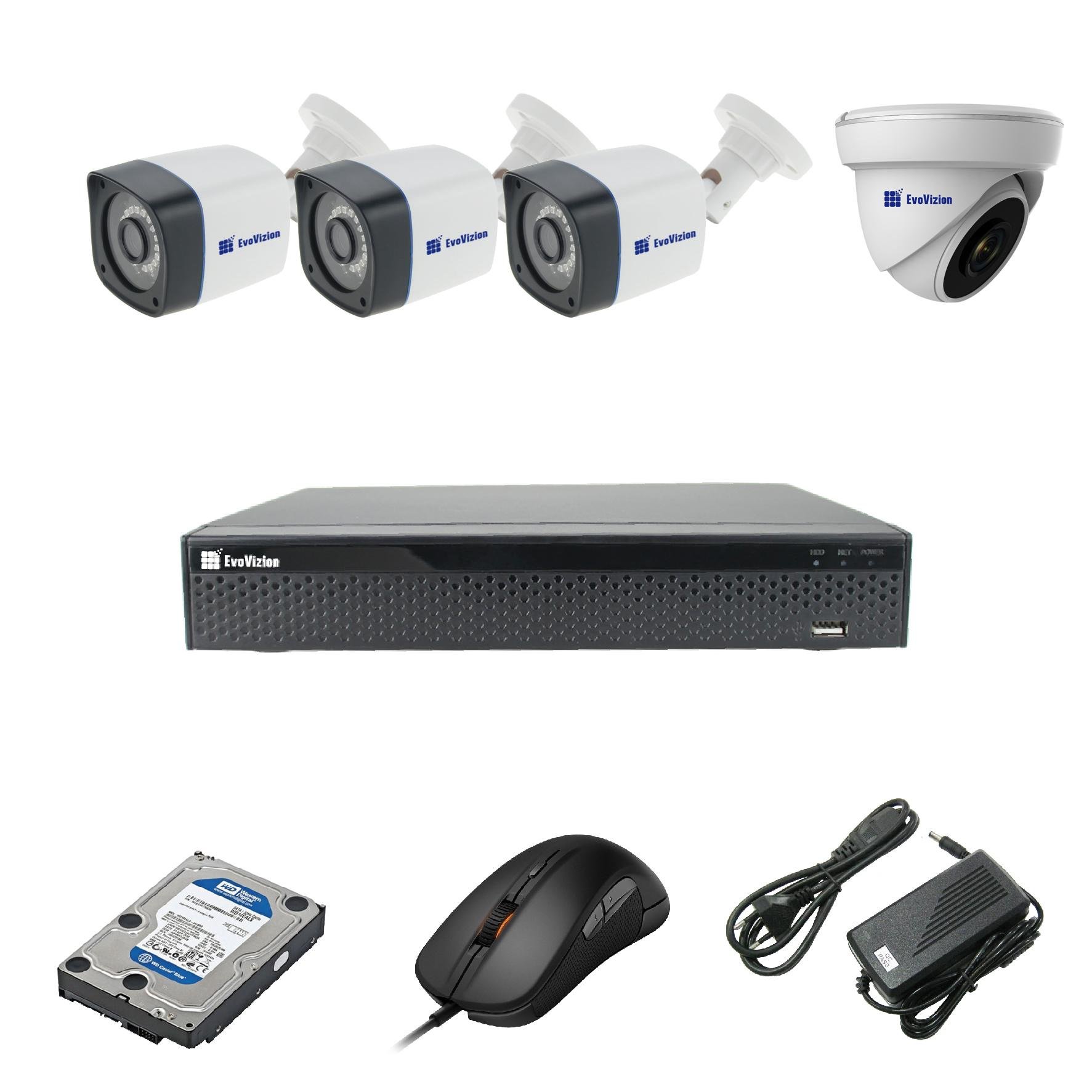 Комплект видеонаблюдения на 4 камеры EvoVizion 1DOME-3OUT-200 с диском HDD 2 Тб
