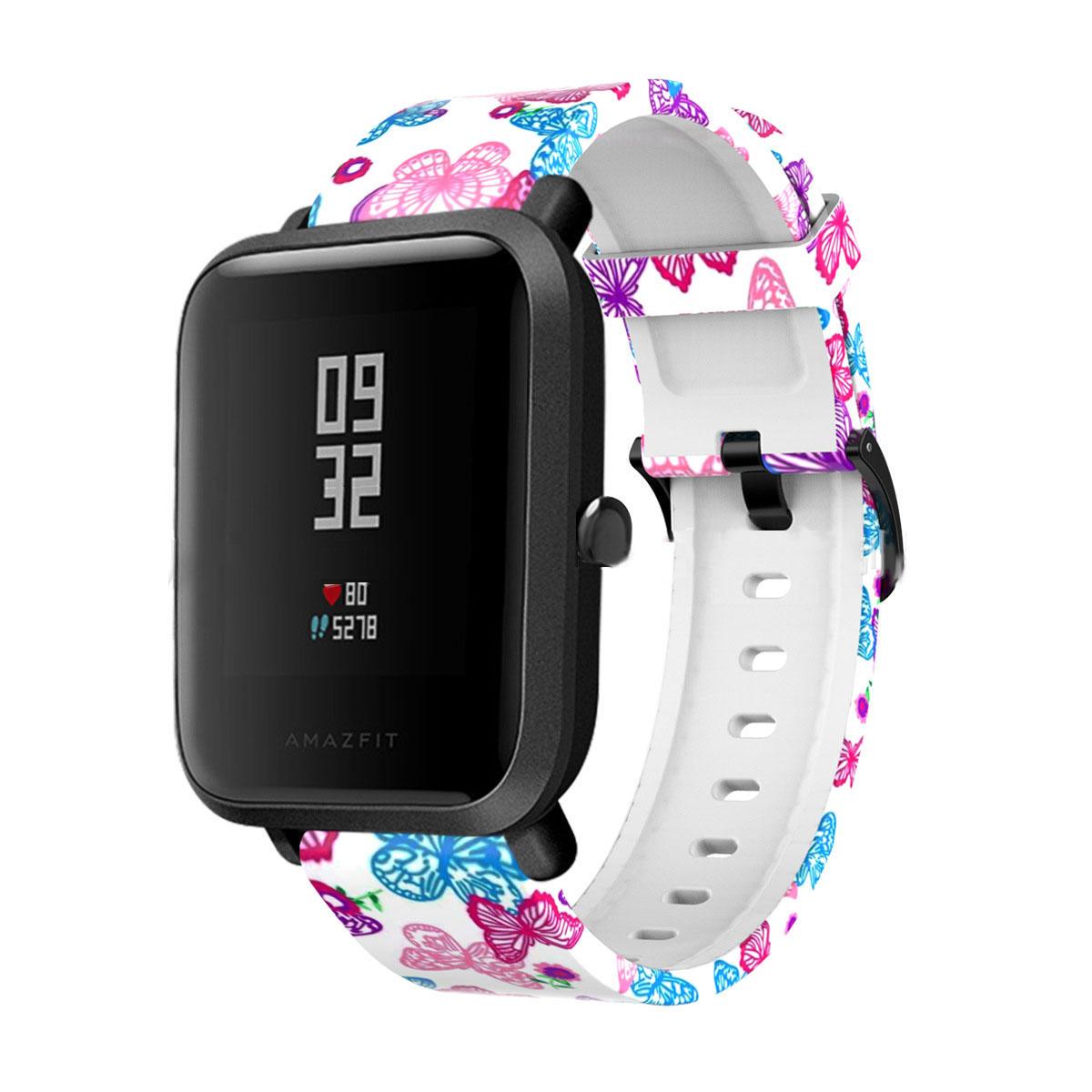 Ремінець для смарт-годиників силіконовий з малюнком Метелики для Amazfit Bip Lite S U 20 мм Синій/Білий (2192P)
