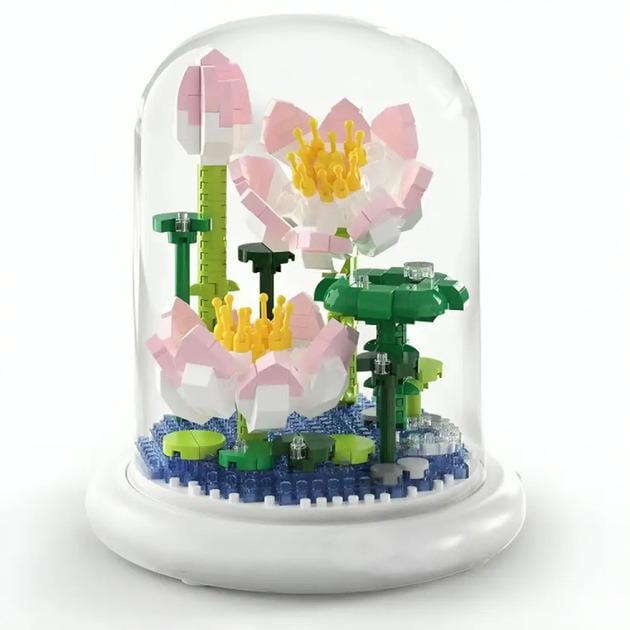 Конструктор-ночник Цветок в колбе с подсветкой Лотос, Цветок в горшке для детей 660 дет