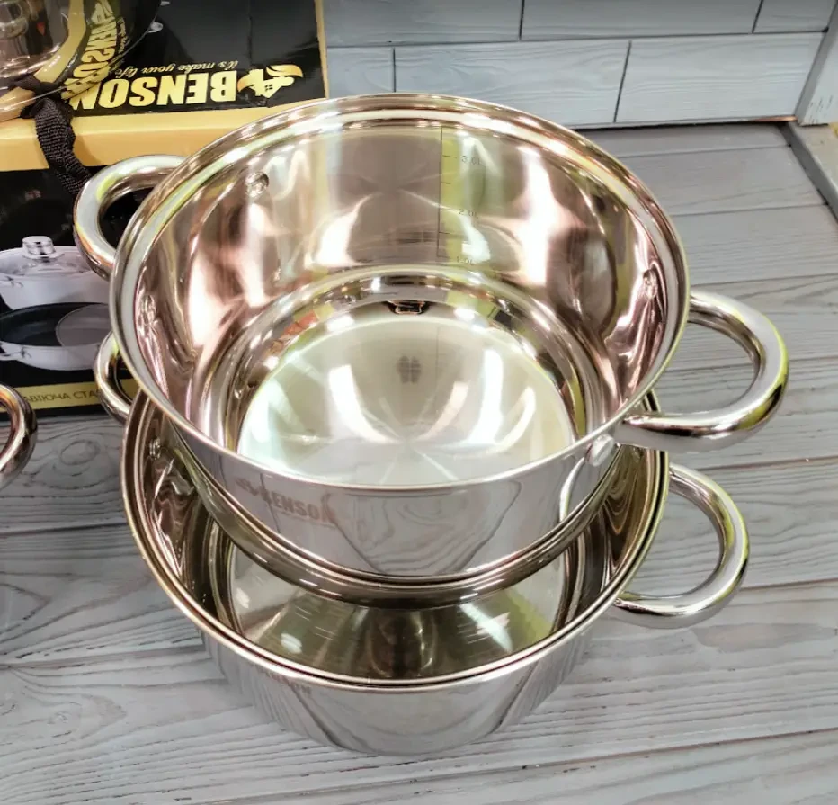 Набор кастрюль из нержавеющей стали 12 предметов Benson (BN-208) - фото 6 Набор кастрюль из нержавеющей стали 12 предметов Benson (BN-208) - фото 6