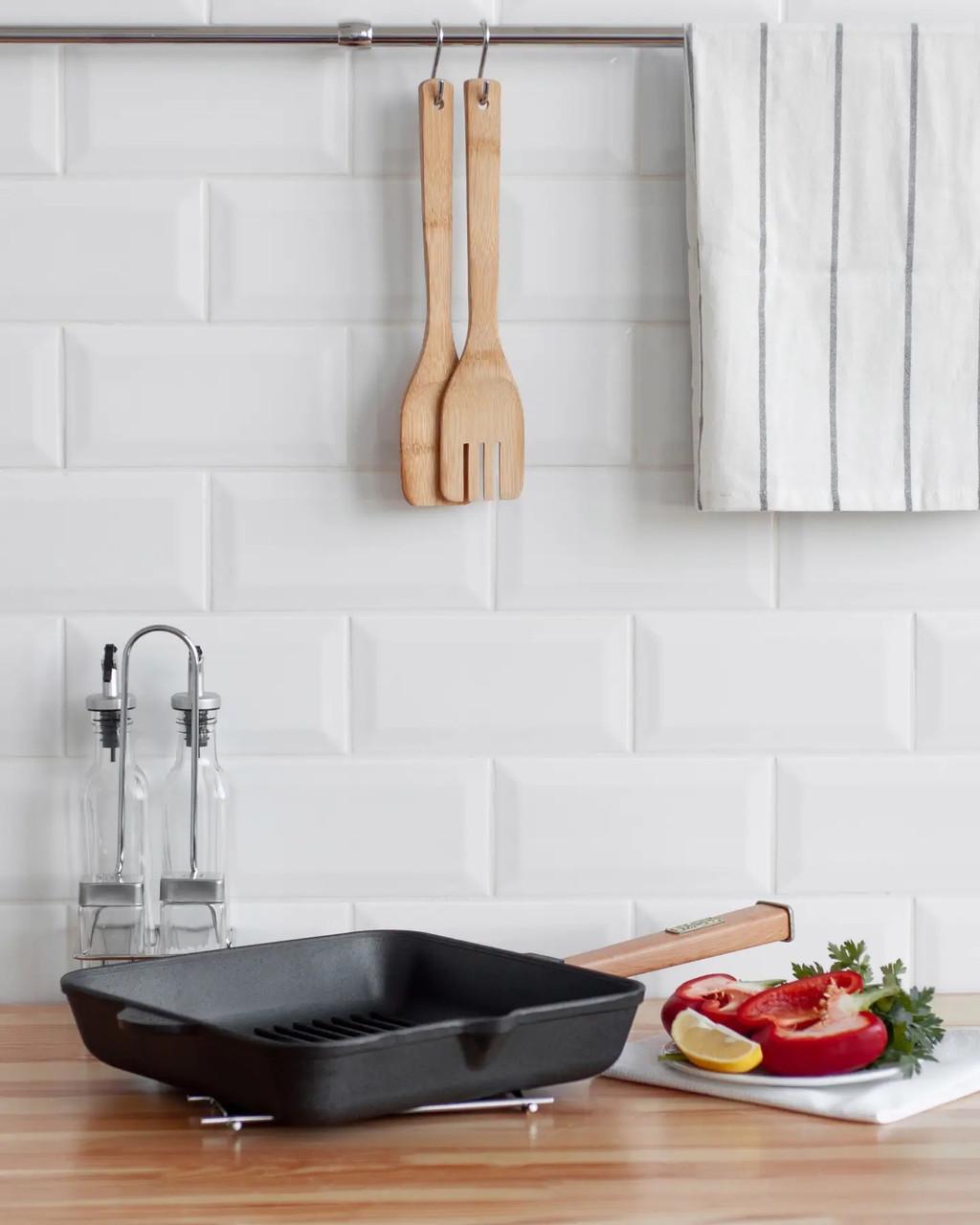 Сковорода-гриль чугунная чугунная квадратная Brizoll Optima 26x26 см (O262650G-P) - фото 5