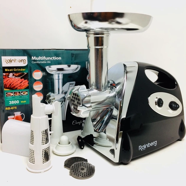 Мясорубка-соковыжималка Rainberg RB-675 Pro+ 3800 Вт с реверсом Черный (РН00230)