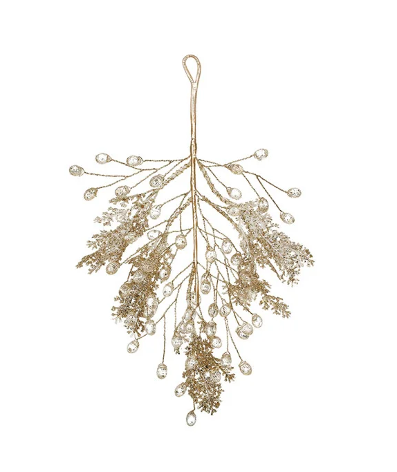 Подвеска декоративная из хвои и акриловых капель 25 см Белый с золотым глиттером (2775533261)