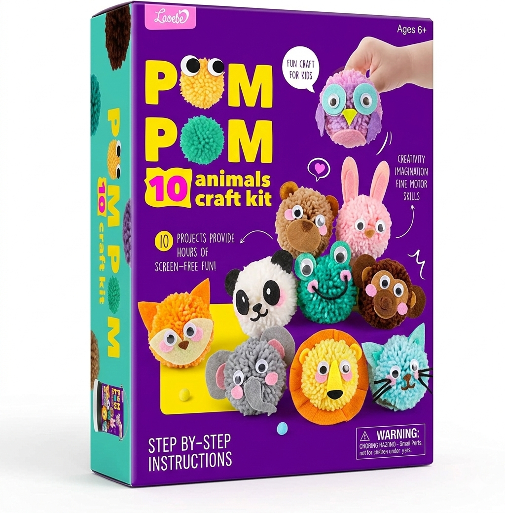Набор для творчества Pom Pom Craft Kit создание 10 животных из помпонов (5/464)